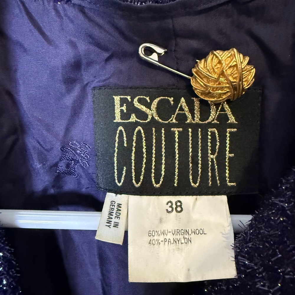 Escada Couture Tweed Blazer Women's 38 (6) Purple Sparkly Wool‎ Jacket Vintage - Picture 4 of 13